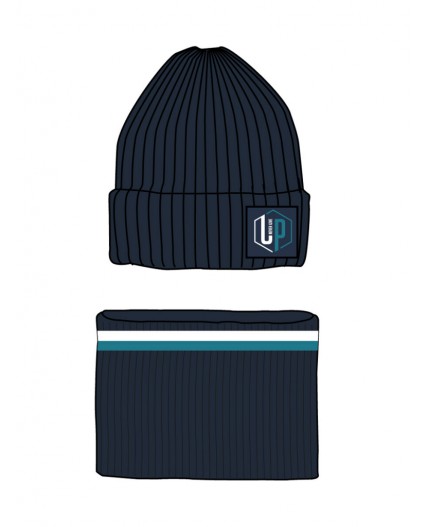 Комплект трикотажный для мальчиков: шапка, снуд тёмно-синий