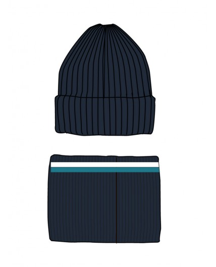 Комплект трикотажный для мальчиков: шапка, снуд тёмно-синий