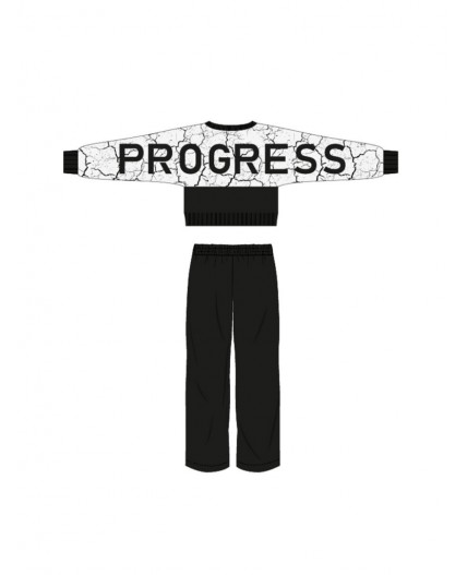 Комплект трикотажный для девочек: толстовка, брюки белый,черный