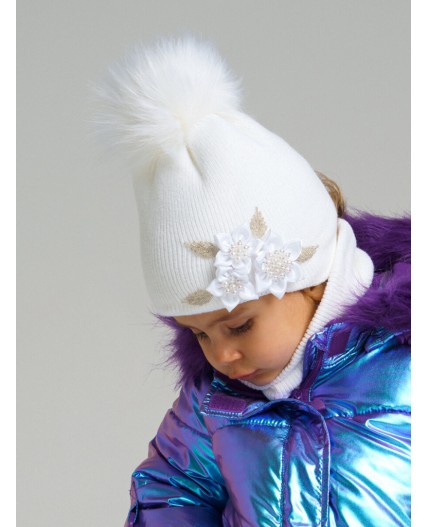 Комплект детский вязаный для девочки: шапка, снуд белый
