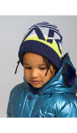 Шапка вязаная для мальчика тёмно-синий,белый,светло-зеленый,светло-серый