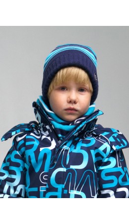 Комплект вязаный для мальчика: шапка, снуд разноцветный