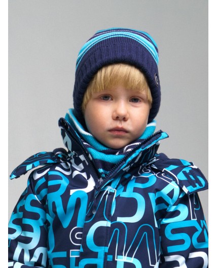 Комплект вязаный для мальчика: шапка, снуд разноцветный