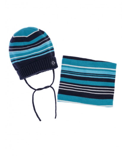 Комплект вязаный для мальчика: шапка, снуд разноцветный