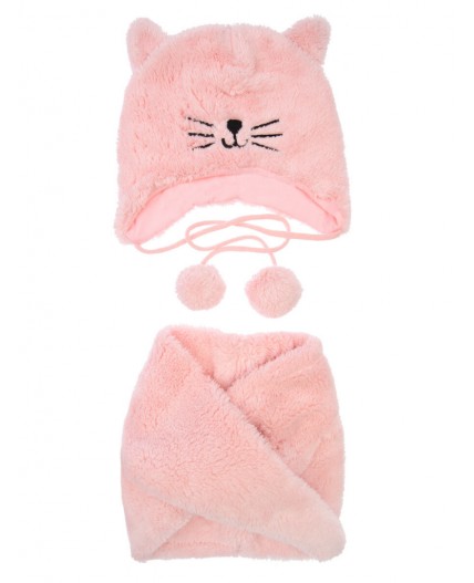 Комплект детский вязаный для девочки: шапка, снуд светло-розовый