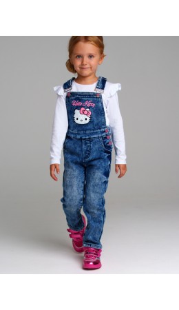 Полукомбинезон текстильный джинсовый утепленный флисом для девочек тёмно-синий