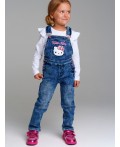 Полукомбинезон текстильный джинсовый утепленный флисом для девочек тёмно-синий