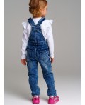 Полукомбинезон текстильный джинсовый утепленный флисом для девочек тёмно-синий