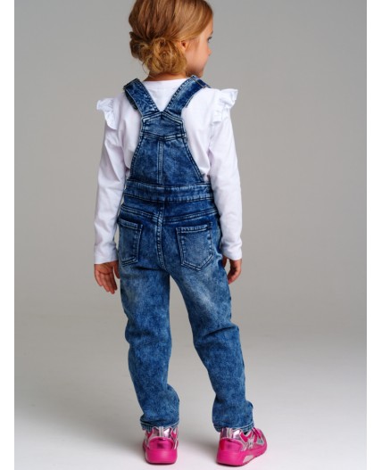 Полукомбинезон текстильный джинсовый утепленный флисом для девочек тёмно-синий
