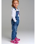 Полукомбинезон текстильный джинсовый утепленный флисом для девочек тёмно-синий