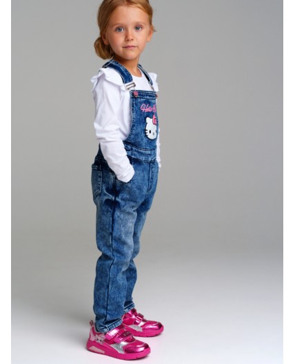 Полукомбинезон текстильный джинсовый утепленный флисом для девочек тёмно-синий