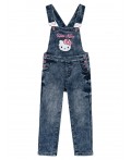 Полукомбинезон текстильный джинсовый утепленный флисом для девочек тёмно-синий