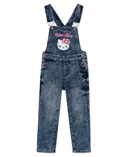 Полукомбинезон текстильный джинсовый утепленный флисом для девочек тёмно-синий