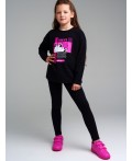Комплект трикотажный для девочек: фуфайка (футболка с длинными рукавми), брюки (легинсы) черный,фуксия