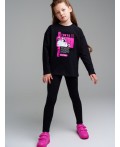 Комплект трикотажный для девочек: фуфайка (футболка с длинными рукавми), брюки (легинсы) черный,фуксия