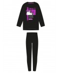 Комплект трикотажный для девочек: фуфайка (футболка с длинными рукавми), брюки (легинсы) черный,фуксия