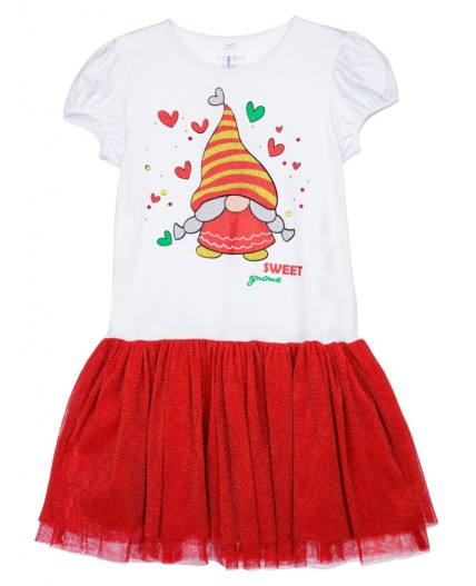 Платье трикотажное для девочек красный,белый