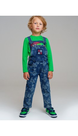 Полукомбинезон текстильный джинсовый утепленный флисом для мальчиков синий