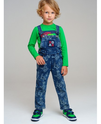 Полукомбинезон текстильный джинсовый утепленный флисом для мальчиков синий