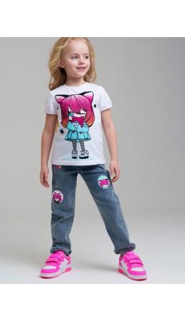 Брюки текстильные джинсовые для девочек голубой