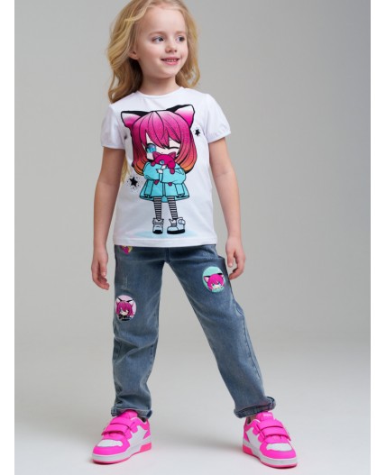 Брюки текстильные джинсовые для девочек голубой