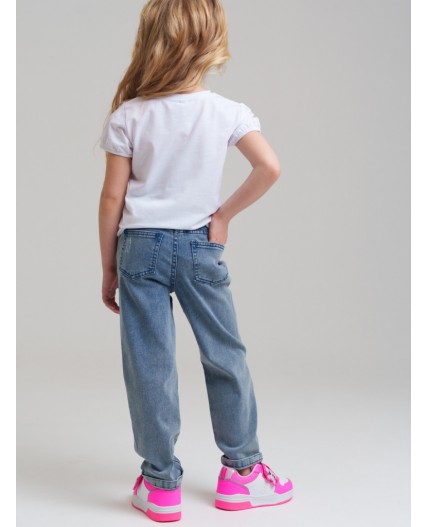 Брюки текстильные джинсовые для девочек голубой