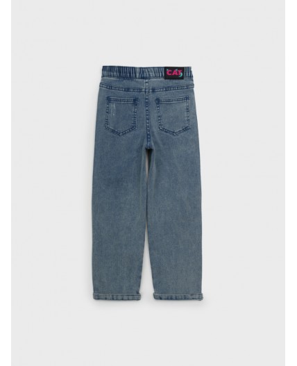 Брюки текстильные джинсовые для девочек голубой