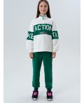 Комплект трикотажный для девочек: толстовка, брюки темно-зеленый,молочный