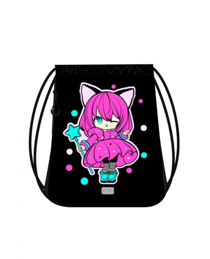 Сумка-мешок текстильная для девочек черный,розовый