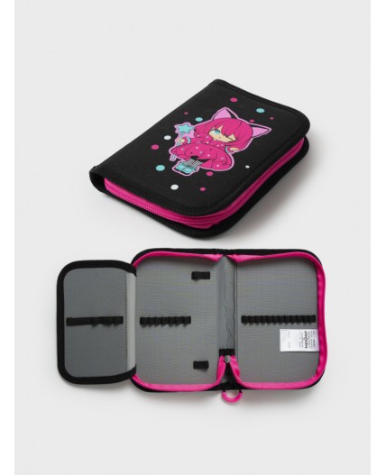 Пенал текстильный для девочек черный,розовый