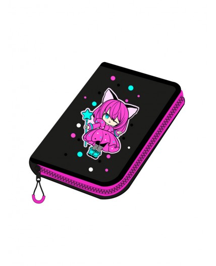 Пенал текстильный для девочек черный,розовый