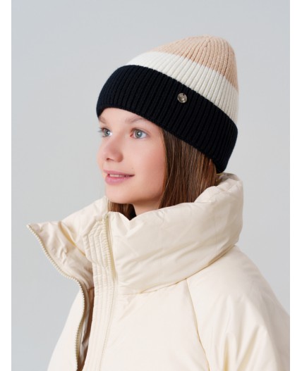 Шапка трикотажная для девочек бежевый,белый,черный