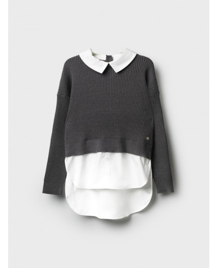 Джемпер трикотажный для девочек серый,белый