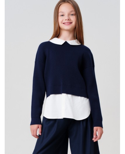 Джемпер трикотажный для девочек белый,тёмно-синий