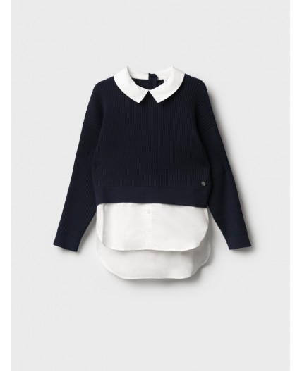 Джемпер трикотажный для девочек белый,тёмно-синий