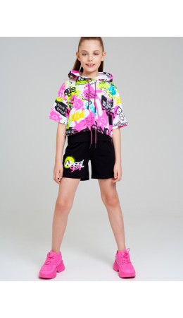 Комплект трикотажный для девочек: майка, шорты, фуфайка (футболка) разноцветный