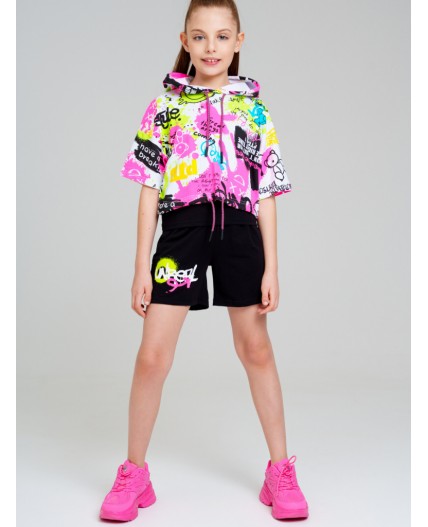 Комплект трикотажный для девочек: майка, шорты, фуфайка (футболка) разноцветный