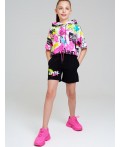 Комплект трикотажный для девочек: майка, шорты, фуфайка (футболка) разноцветный