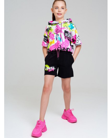 Комплект трикотажный для девочек: майка, шорты, фуфайка (футболка) разноцветный