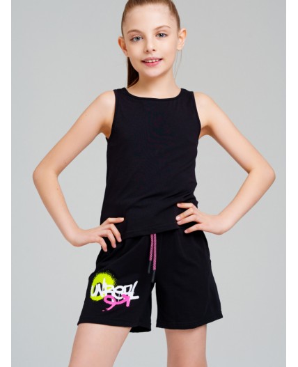 Комплект трикотажный для девочек: майка, шорты, фуфайка (футболка) разноцветный