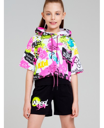 Комплект трикотажный для девочек: майка, шорты, фуфайка (футболка) разноцветный