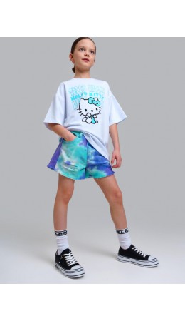 Шорты текстильные джинсовые для девочек разноцветный