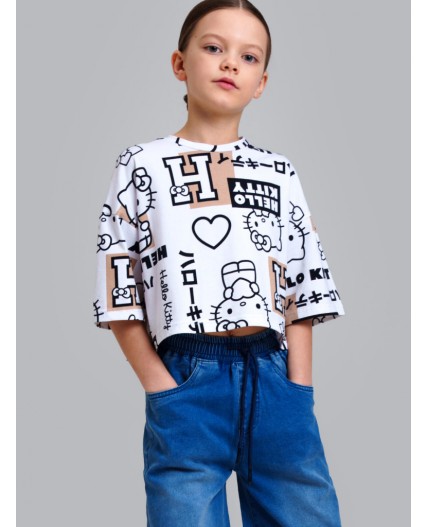 Фуфайка трикотажная для девочек (футболка) белый,бежевый,черный