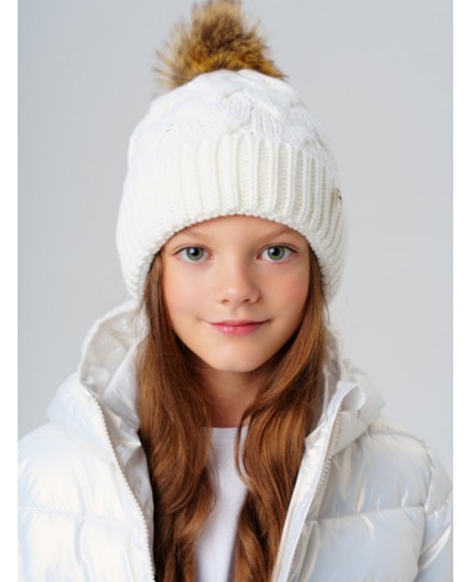 Шапка трикотажная для девочек молочный