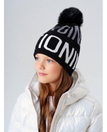 Шапка трикотажная для девочек черный,белый