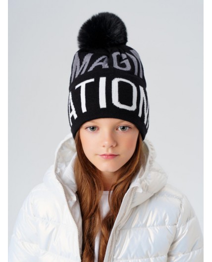 Шапка трикотажная для девочек черный,белый