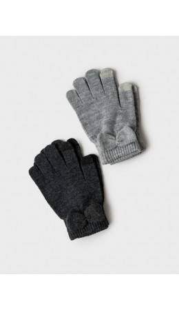 Перчатки трикотажные для девочек, 2 пары в комплекте черный,серый