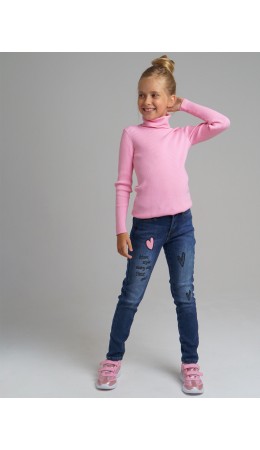 Джинсы, утепленные флисом, для девочки синий