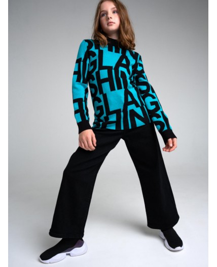 Джемпер для девочки голубой,черный