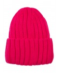 Шапка вязаная с отворотом для девочки розовый неоновый